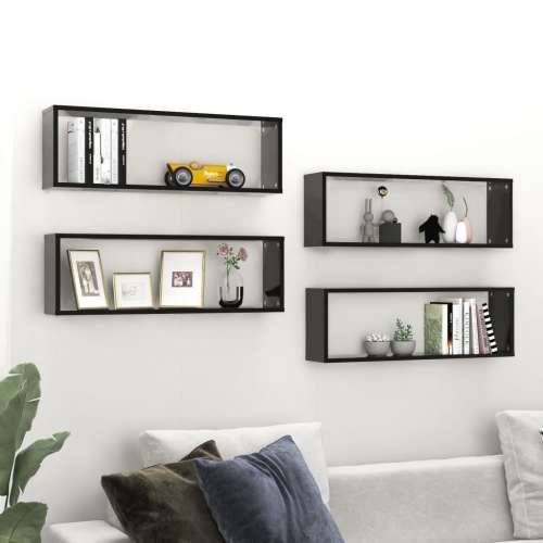 Kockaste zidne police 4 kom crne 80x15x26,5cm konstruirano drvo - Crna 80 x 15 x 26.5 cm 4 1 Cijena