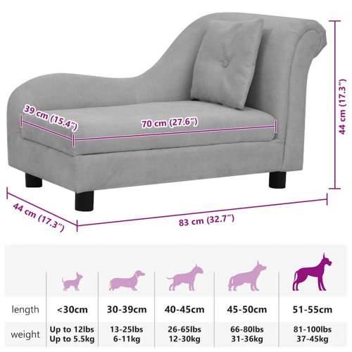 Sofa za pse s jastukom siva 83 x 44 x 44 cm plišana - Siva Cijena