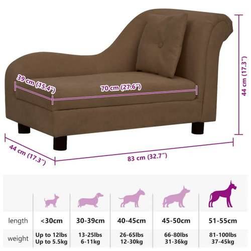 Sofa za pse s jastukom smeđa 83 x 44 x 44 cm plišana - Smeđa Cijena