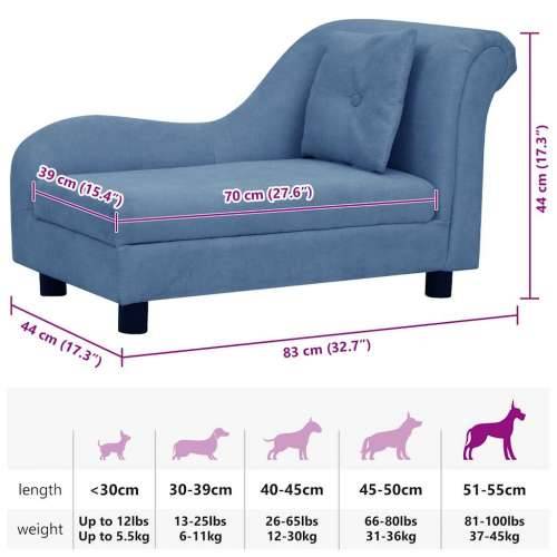Sofa za pse s jastukom plava 83 x 44 x 44 cm plišana - Plava Cijena