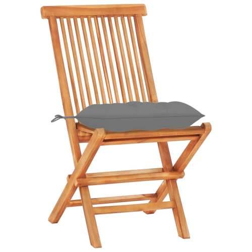 3-dijelni bistro set sa sivim jastucima od masivne tikovine - Siva 3 Cijena