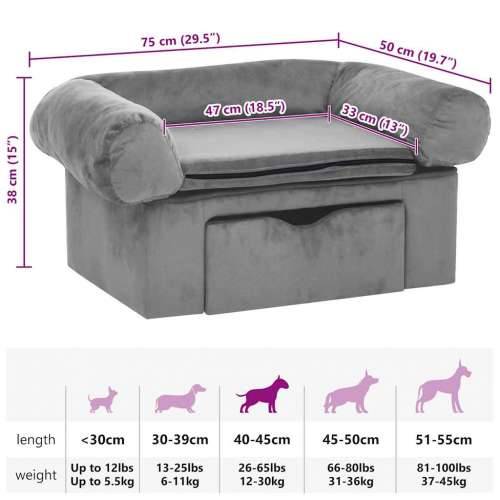 Sofa za pse s ladicom siva 75 x 50 x 38 cm plišana - Siva Cijena