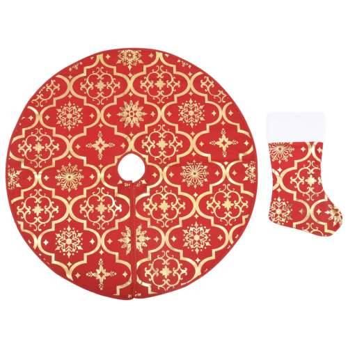 Luksuzna podloga za božićno drvce s čarapom crvena 90cm tkanina Cijena