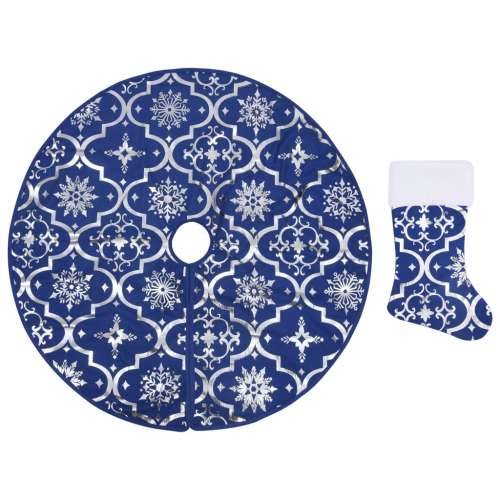 Luksuzna podloga za božićno drvce s čarapom plava 90 cm tkanina Cijena
