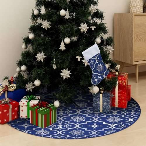 Luksuzna podloga za božićno drvce s čarapom plava 150cm tkanina