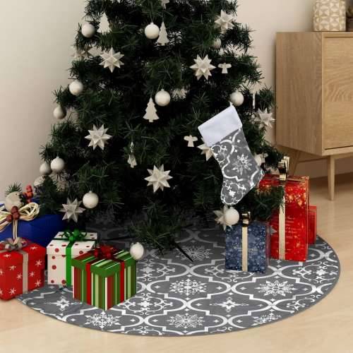 Luksuzna podloga za božićno drvce s čarapom siva 122 cm tkanina