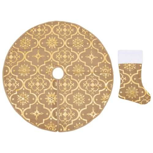 Luksuzna podloga za božićno drvce s čarapom žuta 90 cm tkanina Cijena