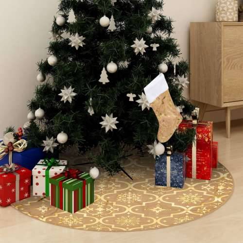 Luksuzna podloga za božićno drvce s čarapom žuta 122 cm tkanina Cijena