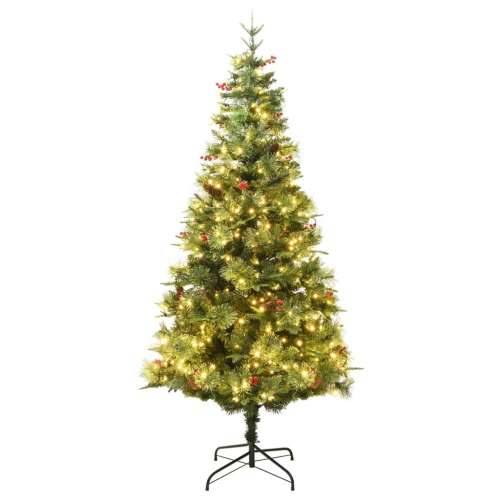Osvijetljeno božićno drvce sa šiškama zeleno 225 cm PVC i PE - 225 x 94 cm 1 Cijena