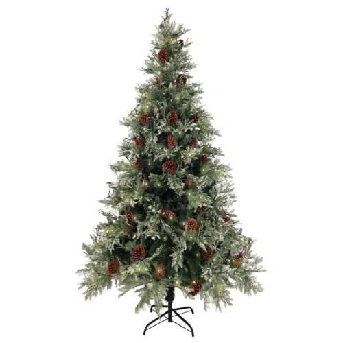 Osvijetljeno božićno drvce i šiške zeleno-bijelo 195 cm PVC/PE - 195 x 105 cm 1 Cijena