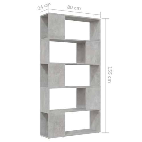 Ormarić za knjige / pregrada boja betona 80x24x155 cm drveni - Beton siva 80 x 24 x 155 cm 1 Cijena