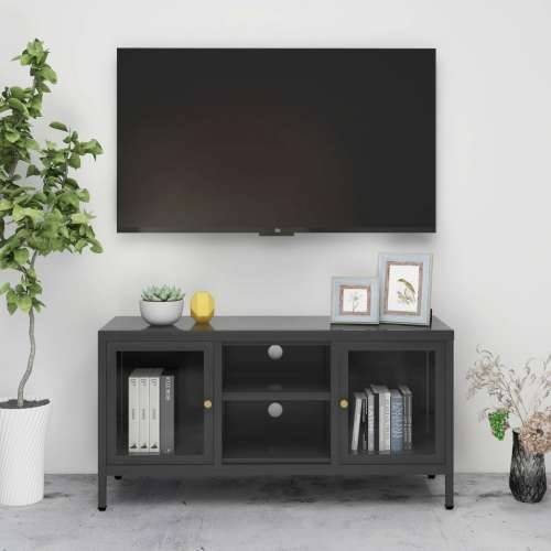 TV ormarić antracit 105 x 35 x 52 cm od čelika i stakla - Antracit 1 Cijena