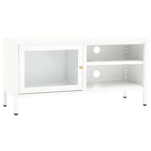 TV ormarić bijeli 90 x 30 x 44 cm od čelika i stakla - Bijela 1 Cijena