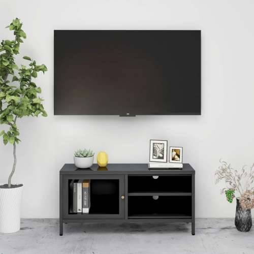 TV ormarić antracit 90 x 30 x 44 cm od čelika i stakla - Antracit 1 Cijena