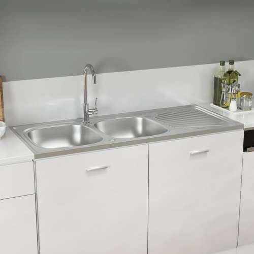 Kuhinjski sudoper s dva korita srebrni 1200x500x155 mm čelični - 1200 x 500 x 155 mm Cijena