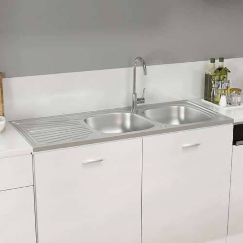 Kuhinjski sudoper s dva korita srebrni 1200x500x155 mm čelični - 1200 x 500 x 155 mm Cijena