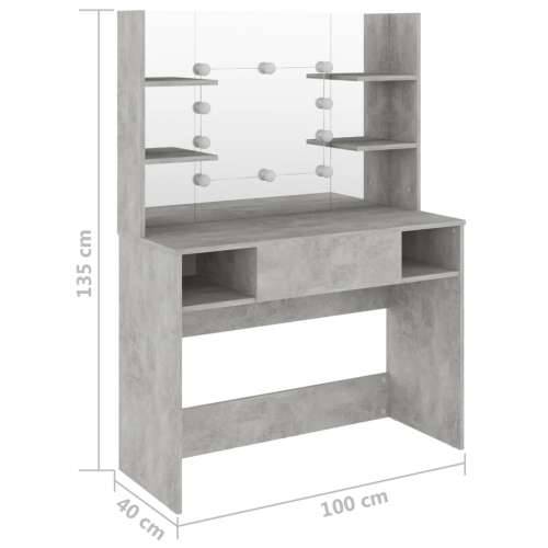 Stolić za šminkanje LED 100 x 40 x 135 cm MDF siva boja betona - Beton siva 1 Cijena