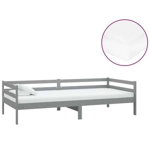 Dnevni ležaj s madracem 90 x 200 cm sivi od masivne borovine - Siva Cijena