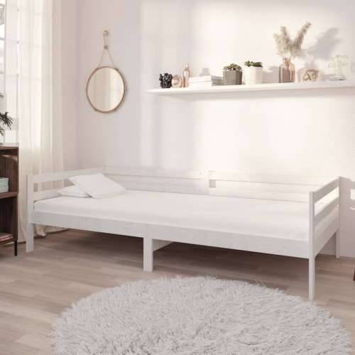 Dnevni ležaj s madracem 90 x 200 cm bijeli od masivne borovine - Bijela Cijena