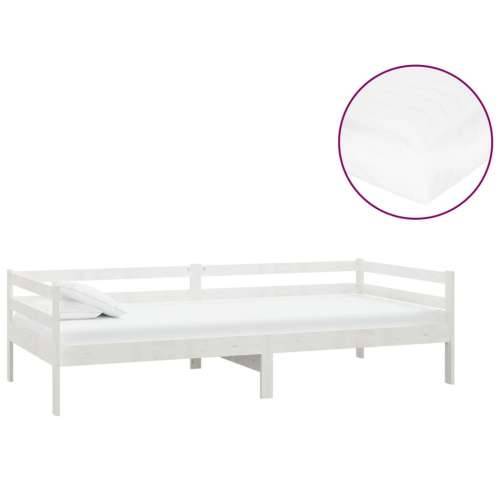 Dnevni ležaj s madracem 90 x 200 cm bijeli od masivne borovine - Bijela Cijena