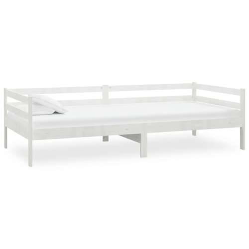 Dnevni ležaj s madracem 90 x 200 cm bijeli od masivne borovine - Bijela Cijena