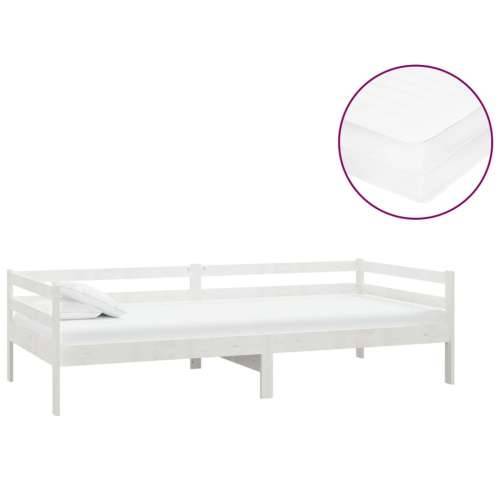 Dnevni ležaj s madracem 90 x 200 cm bijeli od masivne borovine - Bijela Cijena