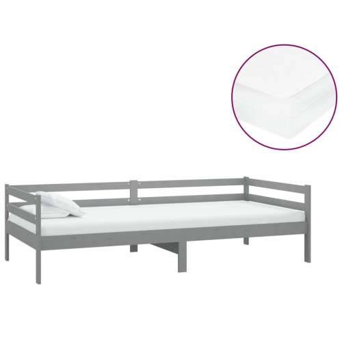 Dnevni ležaj s madracem 90 x 200 cm sivi od masivne borovine Siva Cijena