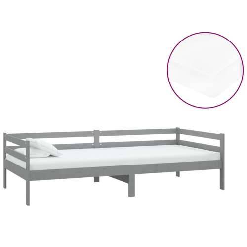 Dnevni ležaj s madracem 90 x 200 cm sivi od masivne borovine Siva Cijena