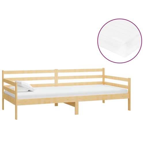Dnevni ležaj s madracem 90 x 200 cm od masivne borovine - Smeđa Cijena