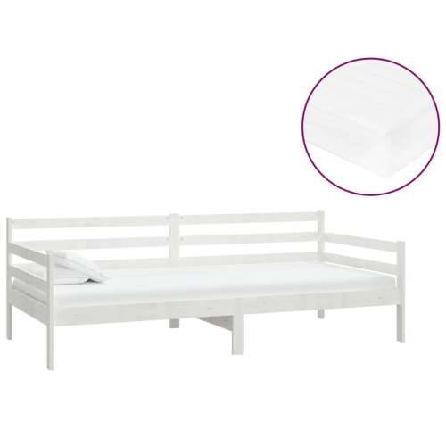 Dnevni ležaj s madracem 90 x 200 cm bijeli od masivne borovine - Bijela Cijena