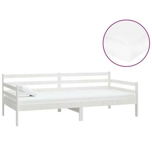 Dnevni ležaj s madracem 90 x 200 cm bijeli od masivne borovine - Bijela Cijena
