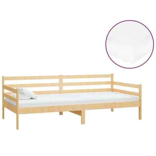 Dnevni ležaj s madracem 90 x 200 cm od masivne borovine - Smeđa Cijena