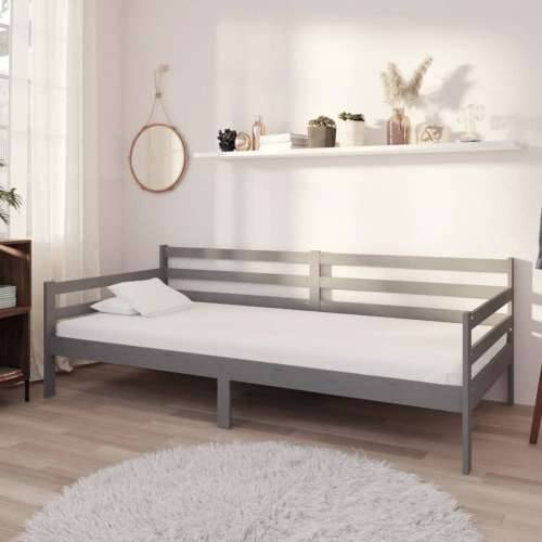 Dnevni ležaj s madracem 90 x 200 cm sivi od masivne borovine - Siva Cijena