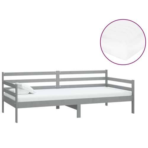 Dnevni ležaj s madracem 90 x 200 cm sivi od masivne borovine - Siva Cijena