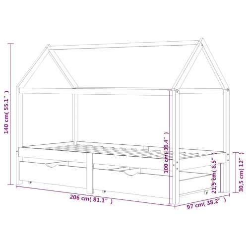 Okvir za dječji krevet s ladicama 90 x 200 cm od borovine  - Smeđa 90 x 200 cm 2 ladice Cijena