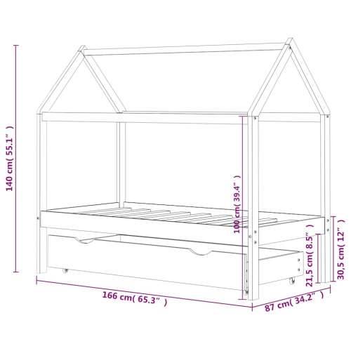 Okvir za dječji krevet s ladicom od borovine bijeli 80 x 160 cm - Bijela 80 x 160 cm 1 ladicom Cijena