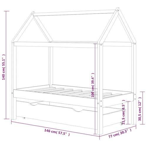 Okvir za dječji krevet s ladicom tamnosivi 70 x 140 cm borovina - Tamno siva 70 x 140 cm 1 ladicom Cijena