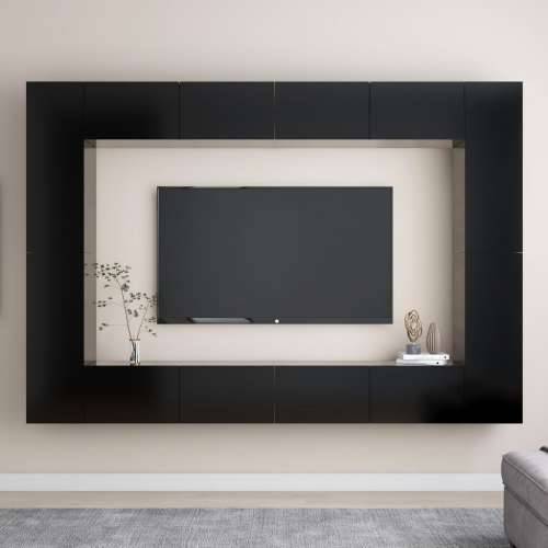 8-dijelni set TV ormarića crni od konstruiranog drva - Crna 1 100 cm Cijena