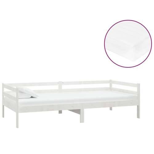 Dnevni ležaj s madracem 90 x 200 cm bijeli od masivne borovine - Bijela Cijena
