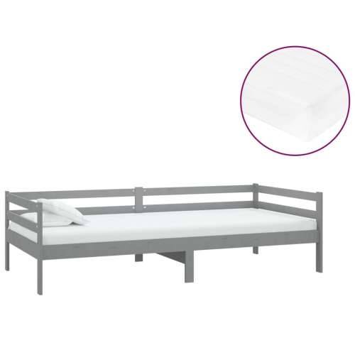 Dnevni ležaj s madracem 90 x 200 cm sivi od masivne borovine - Siva Cijena