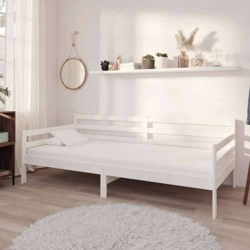 Dnevni ležaj s madracem 90 x 200 cm bijeli od masivne borovine - Bijela Cijena