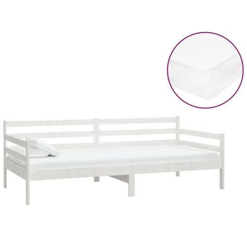 Dnevni ležaj s madracem 90 x 200 cm bijeli od masivne borovine - Bijela Cijena