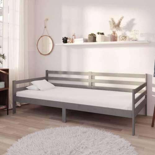 Dnevni ležaj s madracem 90 x 200 cm sivi od masivne borovine - Siva Cijena