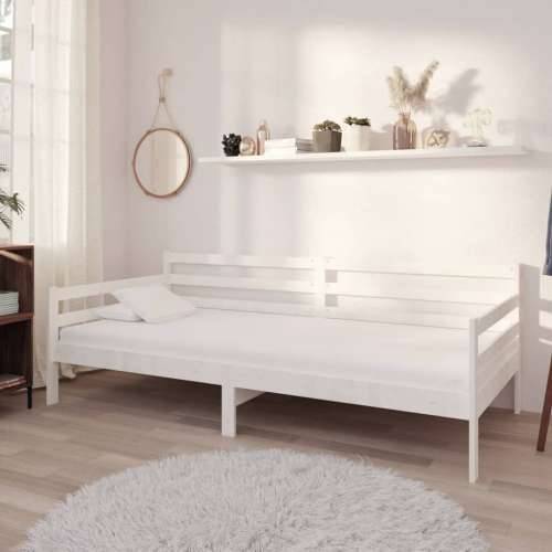 Dnevni ležaj s madracem 90 x 200 cm bijeli od masivne borovine - Bijela Cijena