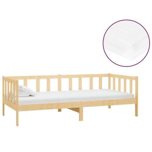 Dnevni ležaj s madracem 90 x 200 cm od masivne borovine - Prirodna Cijena