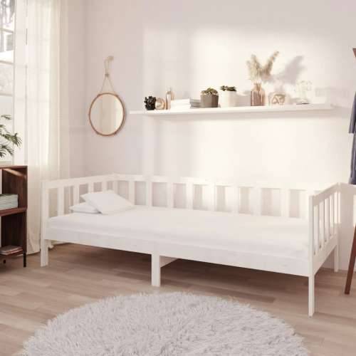 Dnevni ležaj s madracem 90 x 200 cm bijeli od masivne borovine - Bijela Cijena