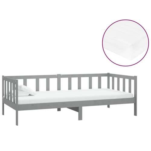 Dnevni ležaj s madracem 90 x 200 cm sivi od masivne borovine - Siva Cijena