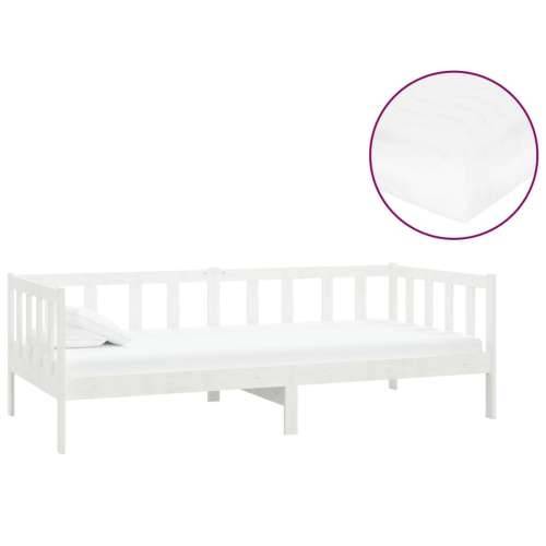 Dnevni ležaj s madracem 90 x 200 cm bijeli od masivne borovine - Bijela Cijena