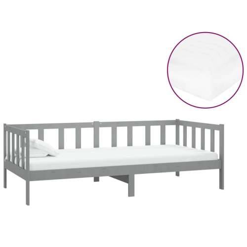 Dnevni ležaj s madracem 90 x 200 cm sivi od masivne borovine - Siva Cijena