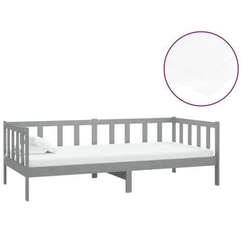 Dnevni ležaj s madracem 90 x 200 cm sivi od masivne borovine - Siva Cijena